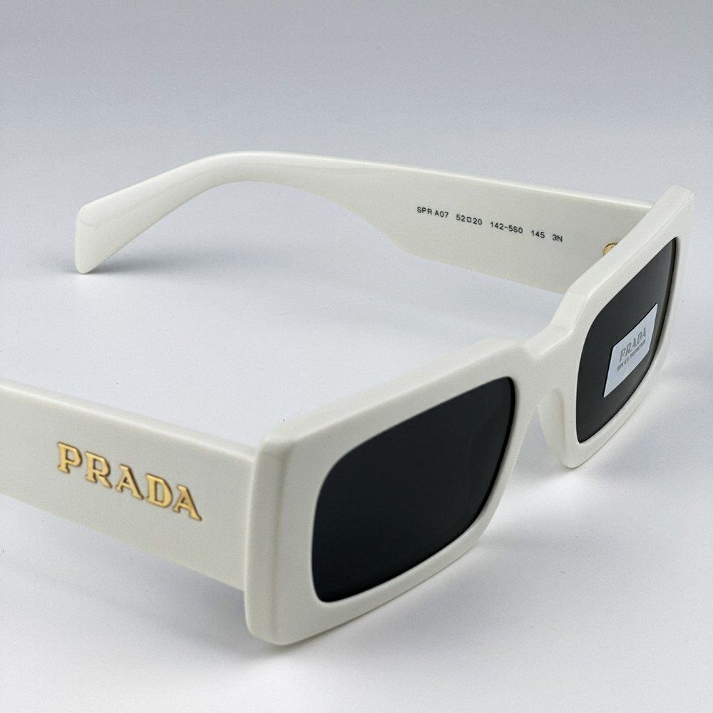 SALE! NEW Prada PR A07S 1425S0 Talc White Dark Grey Rectangle Unisex Sunglasses - Picture 10 of 12